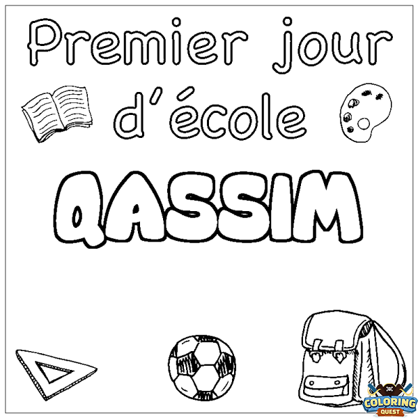 Coloring page first name QASSIM - School First day background