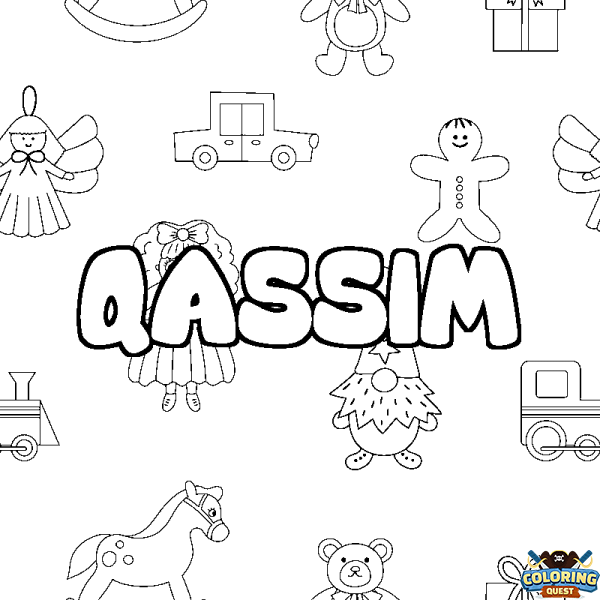 Coloring page first name QASSIM - Toys background