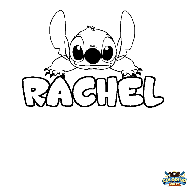 Coloring page first name RACHEL - Stitch background