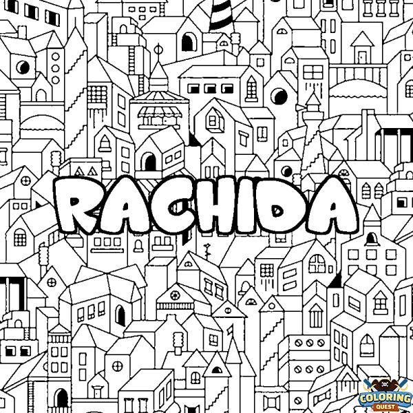 Coloring page first name RACHIDA - City background