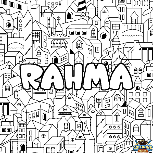 Coloring page first name RAHMA - City background