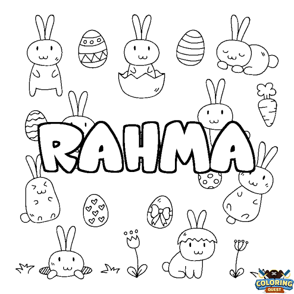 Coloring page first name RAHMA - Easter background