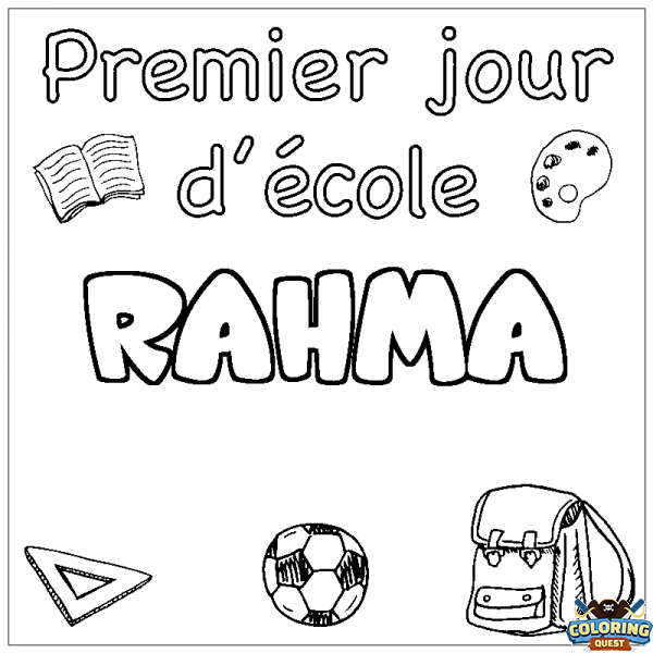 Coloring page first name RAHMA - School First day background