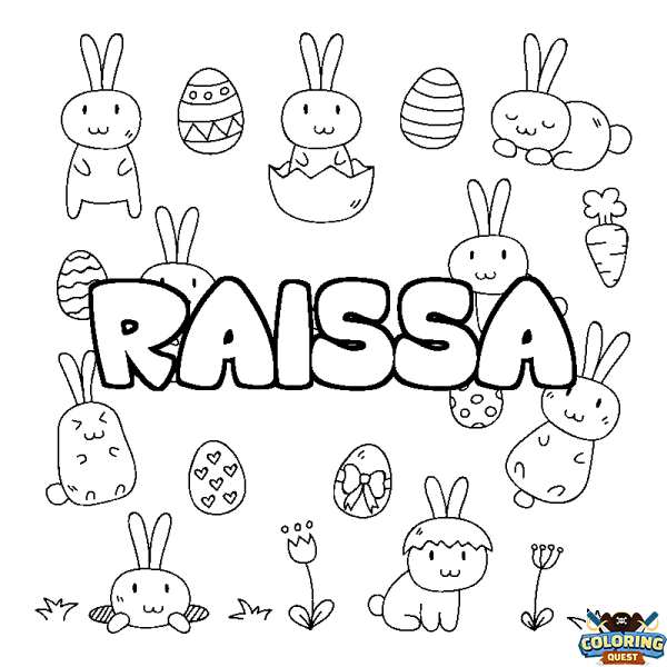 Coloring page first name RAISSA - Easter background