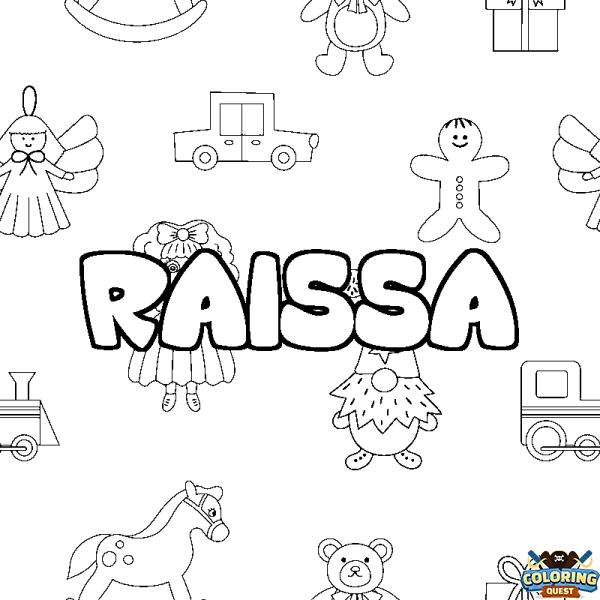 Coloring page first name RAISSA - Toys background