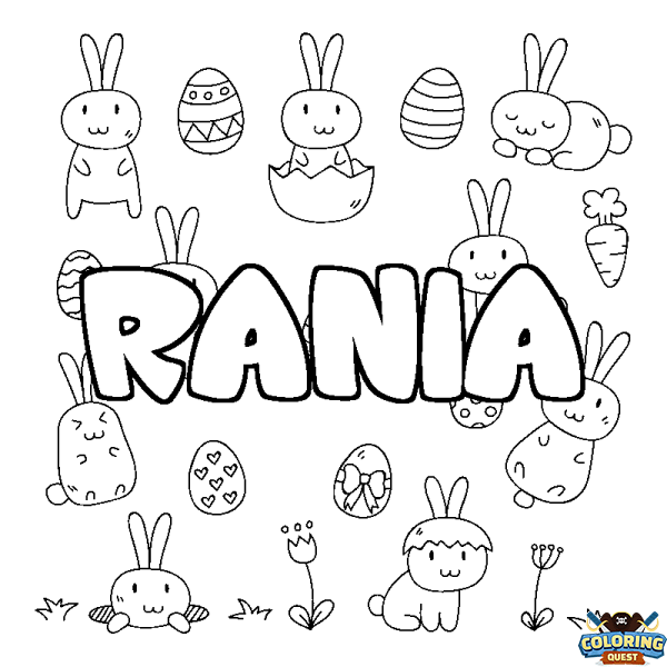 Coloring page first name RANIA - Easter background