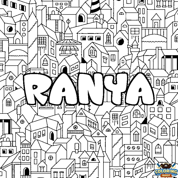 Coloring page first name RANYA - City background
