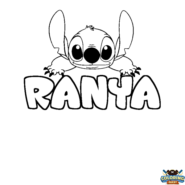 Coloring page first name RANYA - Stitch background