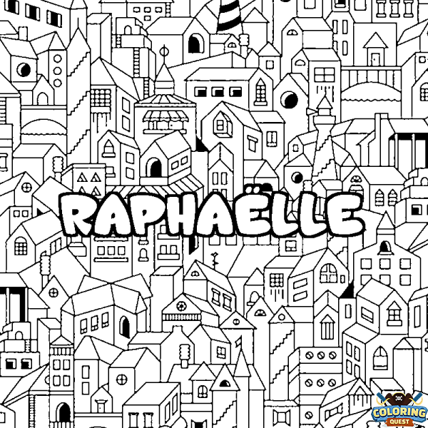 Coloring page first name RAPHA&Euml;LLE - City background