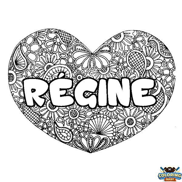 Coloring page first name R&Eacute;GINE - Heart mandala background