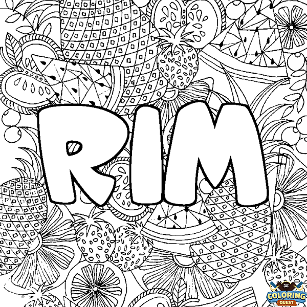 Coloring page first name RIM - Fruits mandala background