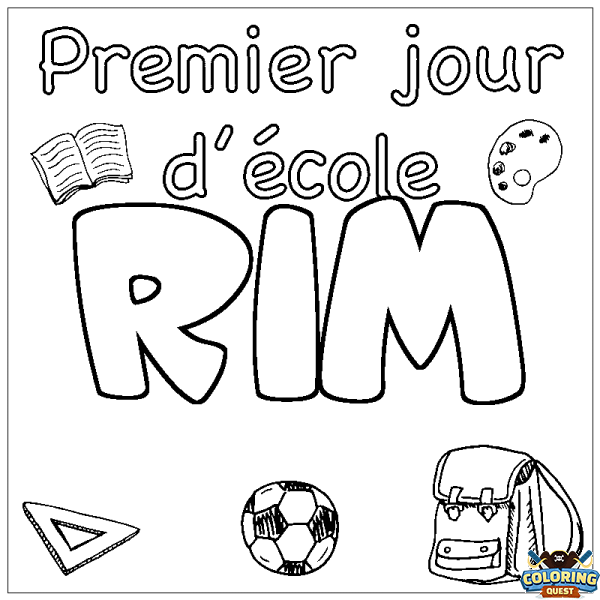 Coloring page first name RIM - School First day background
