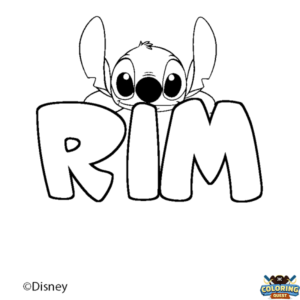Coloring page first name RIM - Stitch background