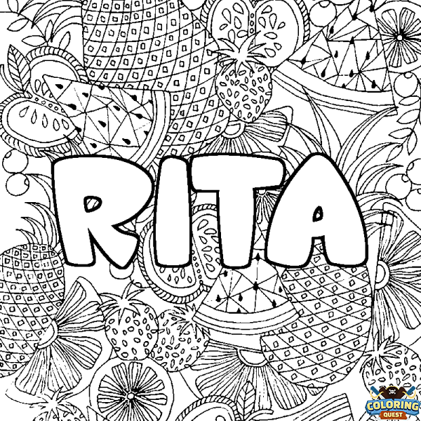 Coloring page first name RITA - Fruits mandala background