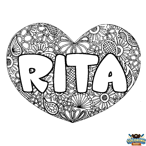 Coloring page first name RITA - Heart mandala background