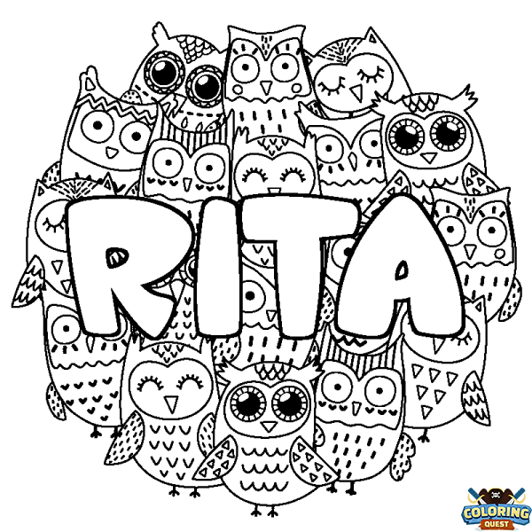 Coloring page first name RITA - Owls background