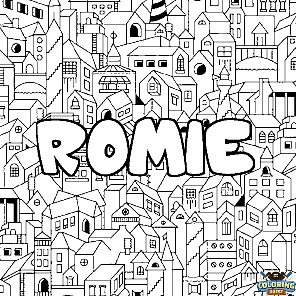 Coloring page first name ROMIE - City background
