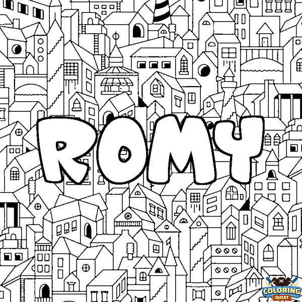 Coloring page first name ROMY - City background