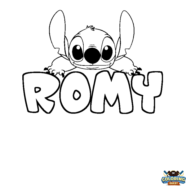 Coloring page first name ROMY - Stitch background