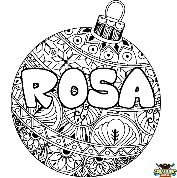Coloring page first name ROSA - Christmas tree bulb background