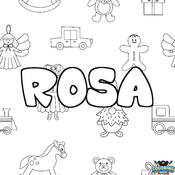Coloring page first name ROSA - Toys background