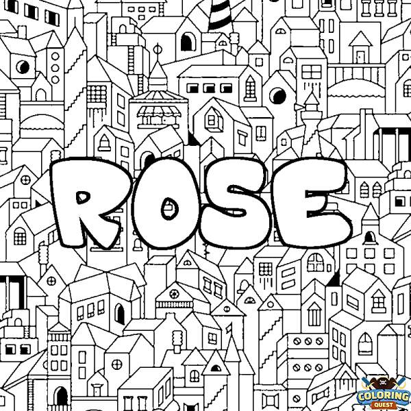 Coloring page first name ROSE - City background