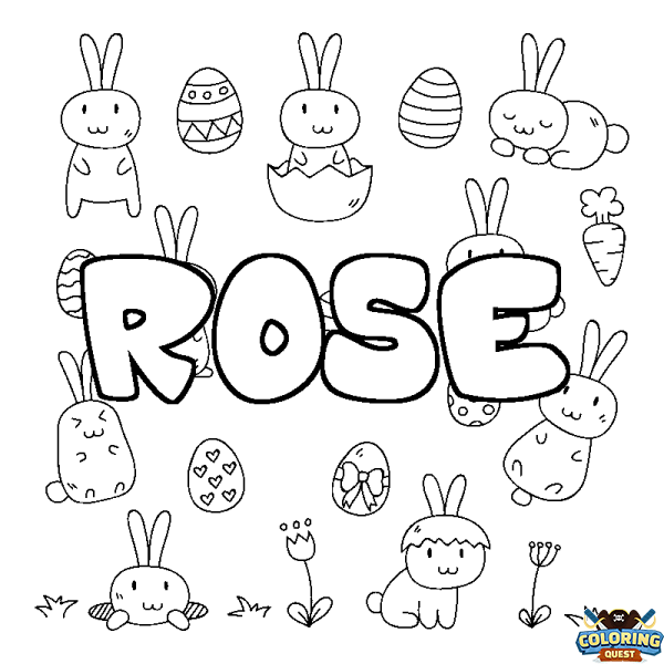 Coloring page first name ROSE - Easter background