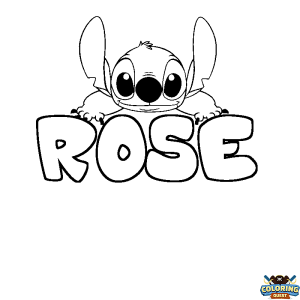 Coloring page first name ROSE - Stitch background