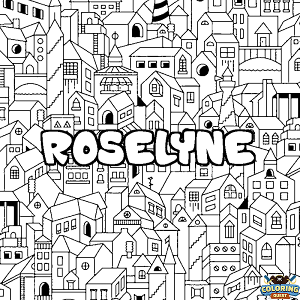 Coloring page first name ROSELYNE - City background