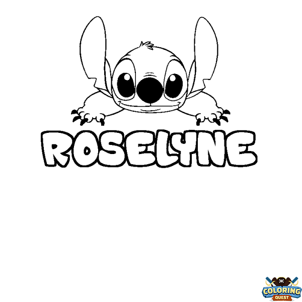 Coloring page first name ROSELYNE - Stitch background