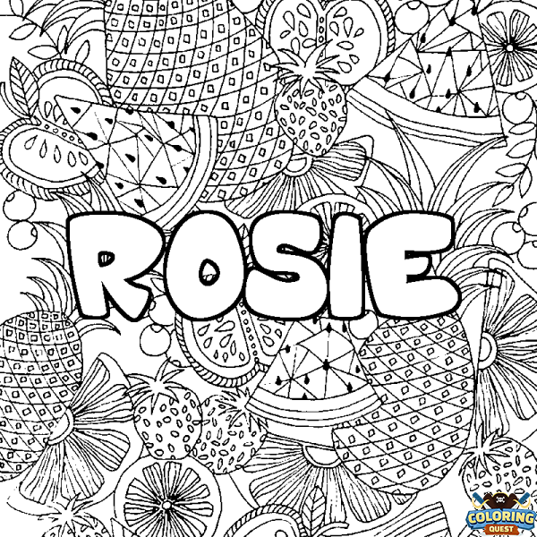 Coloring page first name ROSIE - Fruits mandala background