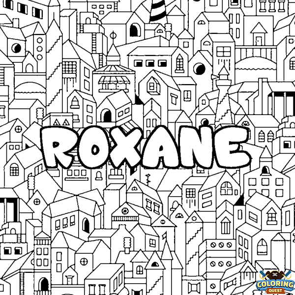Coloring page first name ROXANE - City background