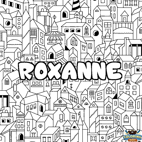 Coloring page first name ROXANNE - City background