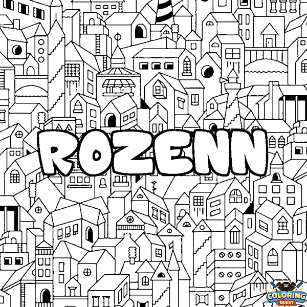 Coloring page first name ROZENN - City background