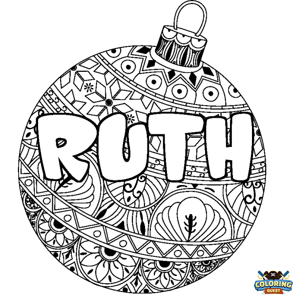 Coloring page first name RUTH - Christmas tree bulb background