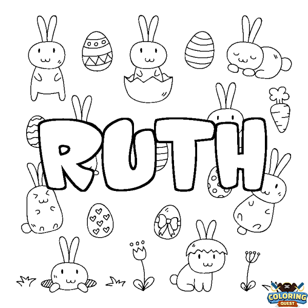 Coloring page first name RUTH - Easter background