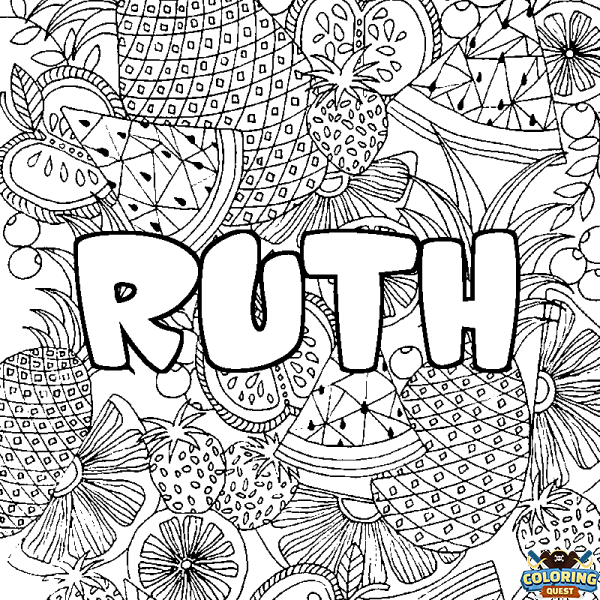 Coloring page first name RUTH - Fruits mandala background