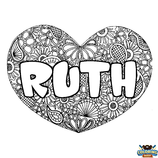 Coloring page first name RUTH - Heart mandala background
