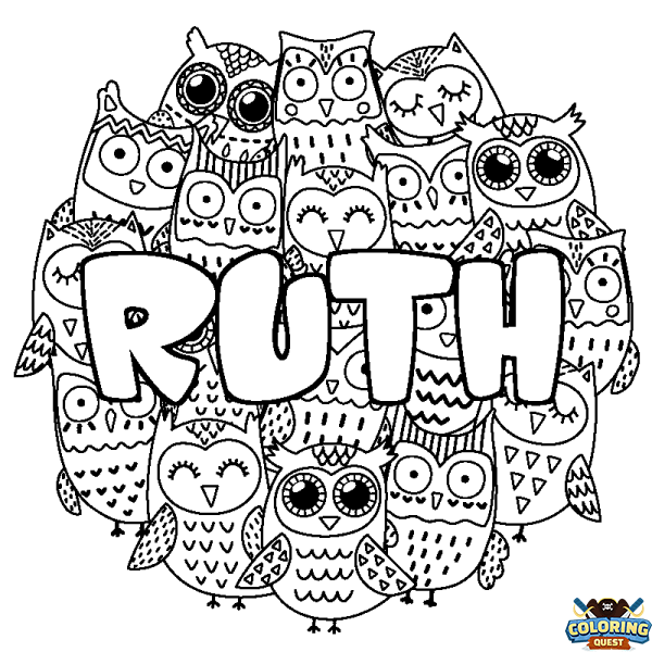 Coloring page first name RUTH - Owls background