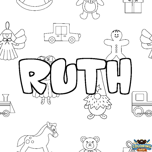 Coloring page first name RUTH - Toys background