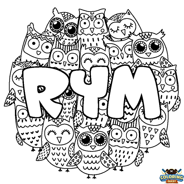 Coloring page first name RYM - Owls background