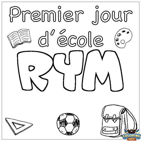 Coloring page first name RYM - School First day background