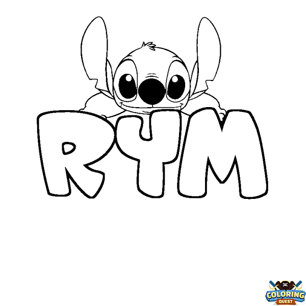 Coloring page first name RYM - Stitch background