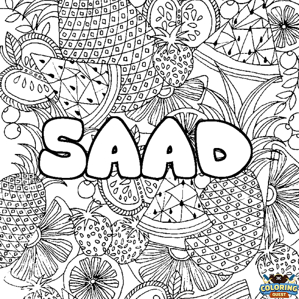 Coloring page first name SAAD - Fruits mandala background