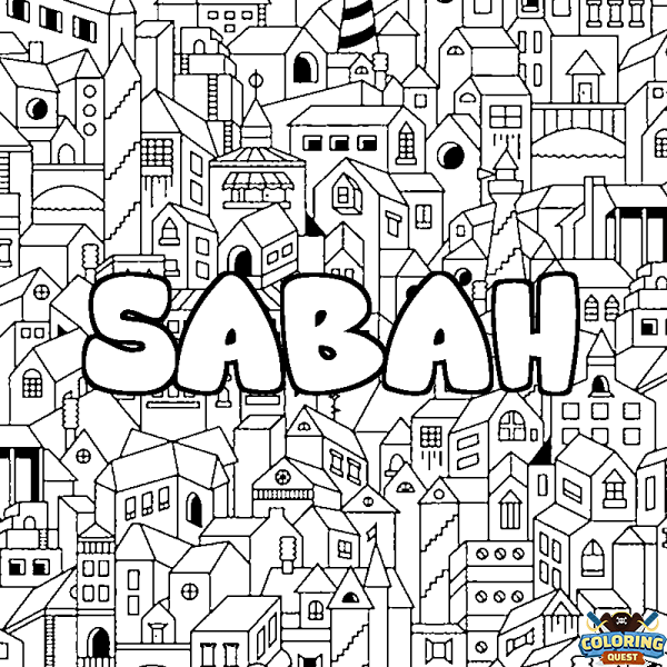 Coloring page first name SABAH - City background