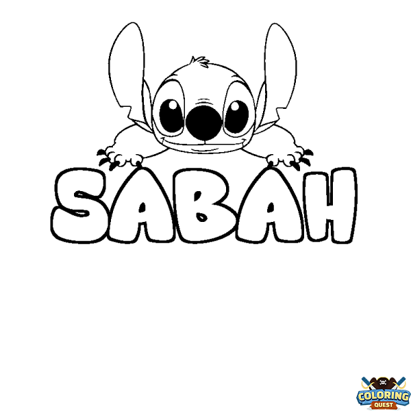 Coloring page first name SABAH - Stitch background