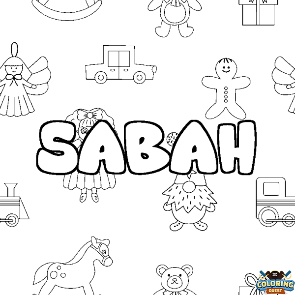 Coloring page first name SABAH - Toys background