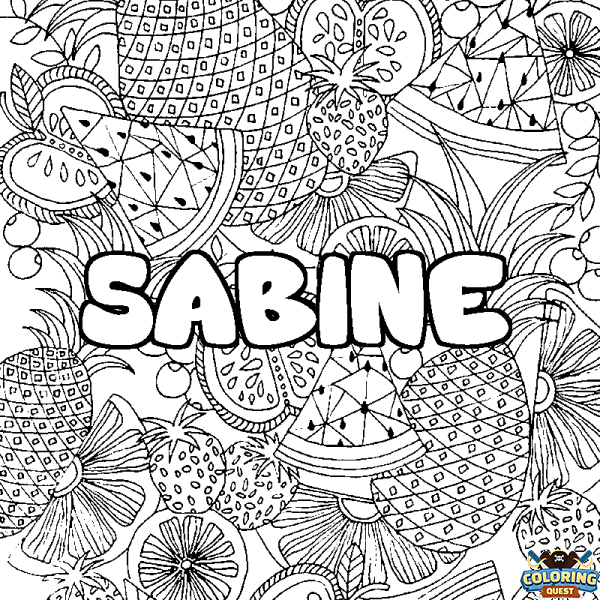 Coloring page first name SABINE - Fruits mandala background