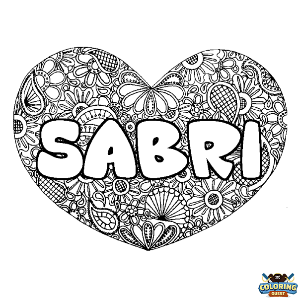 Coloring page first name SABRI - Heart mandala background