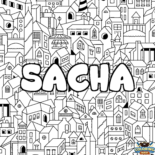 Coloring page first name SACHA - City background
